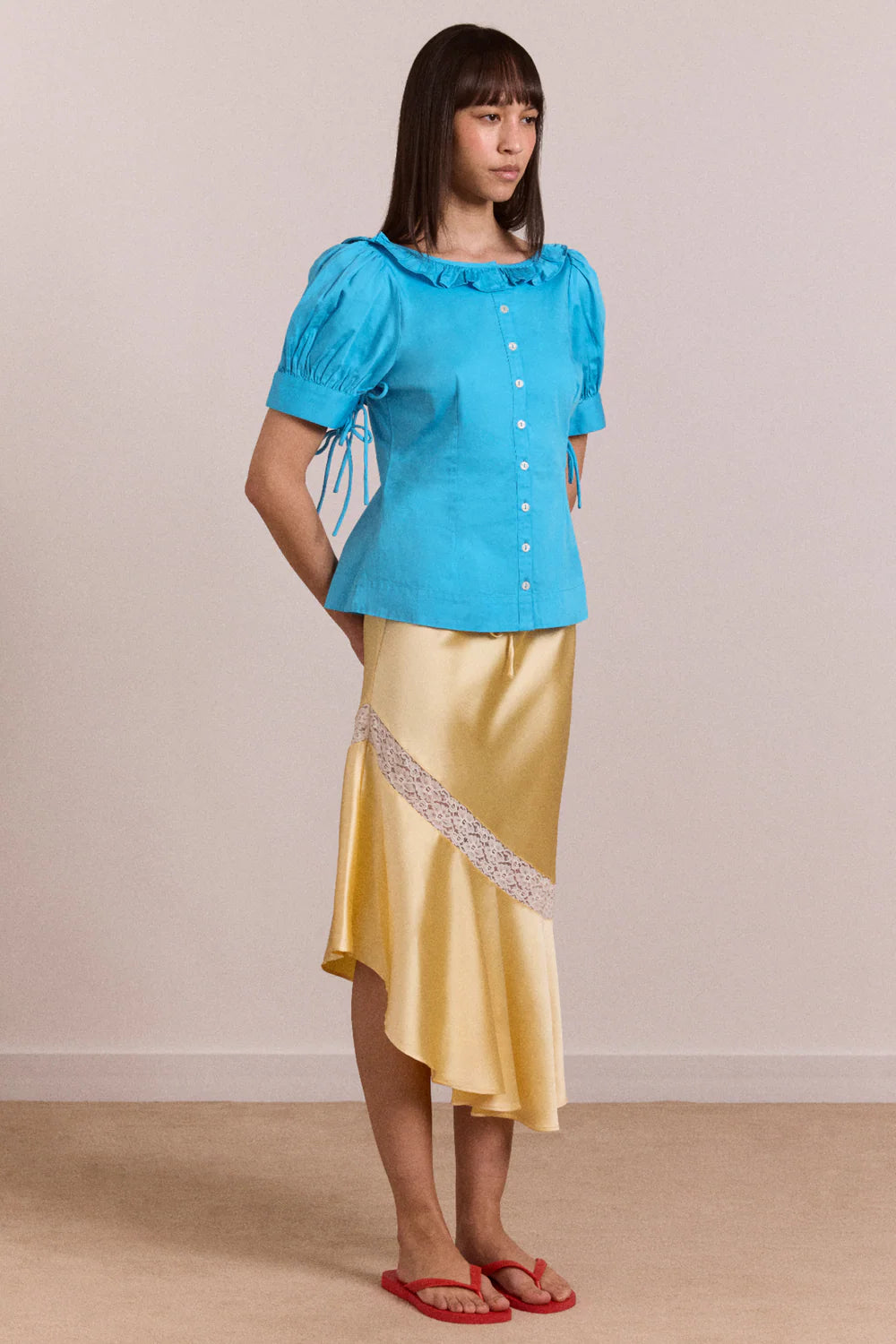 DELPHIA SATIN MIDI SKIRT | BUTTER