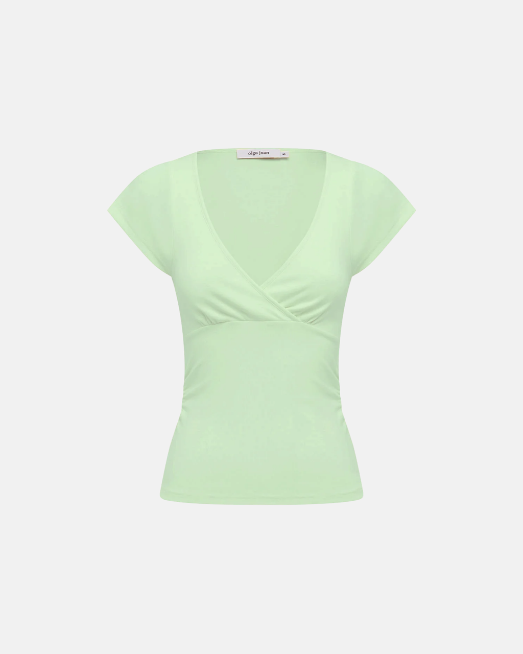 Olga Joan Ruched Plunge Cap Sleeve Top Menta