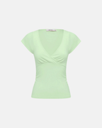 Olga Joan Ruched Plunge Cap Sleeve Top Menta