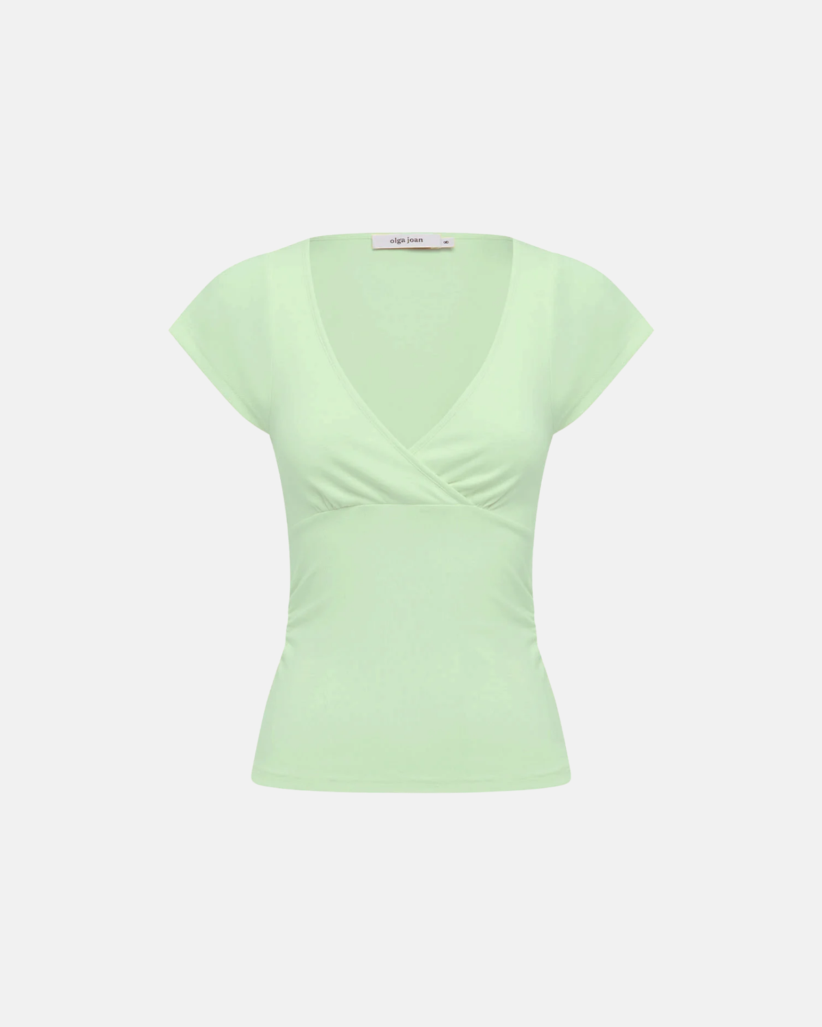 Olga Joan Ruched Plunge Cap Sleeve Top Menta