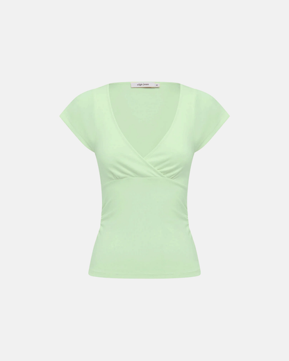Olga Joan Ruched Plunge Cap Sleeve Top Menta
