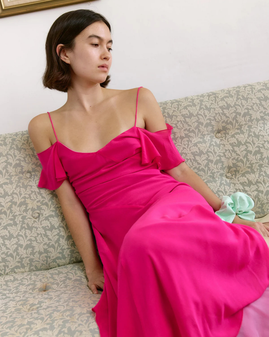 Olga joan Flutter Sleeve Dress Rossetto