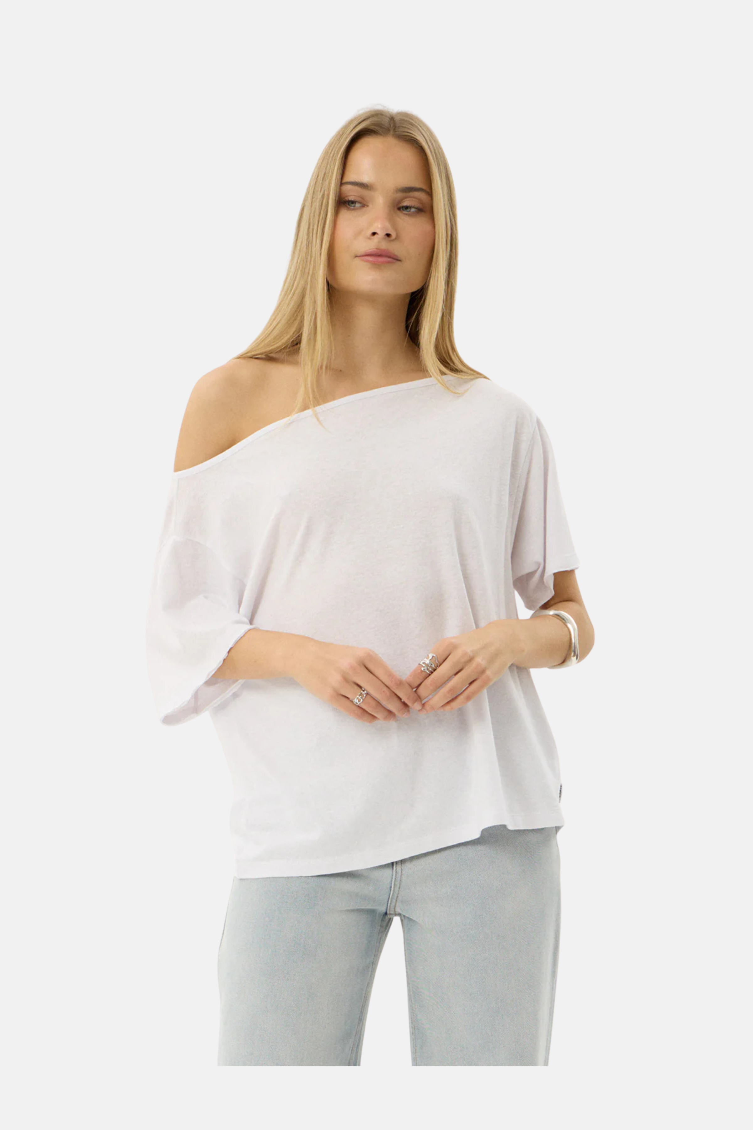 Afends Sabina Off Shoulder Tee White