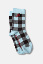 Damson Madder Calf Length Gingham Socks Blue & Chocolate