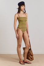 Damson Madder Lilibet Swimsuit Green & Choc Gingham Print