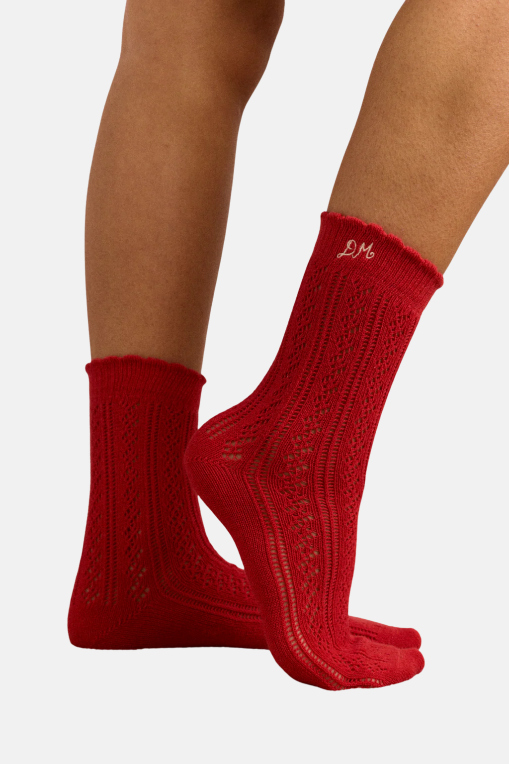 DAMSON MADDER 2 PACK SOCKS | RED AND CREAM POINTELLE