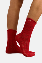 Damson Madder 2 Pack Socks Red and Cream Pointelle