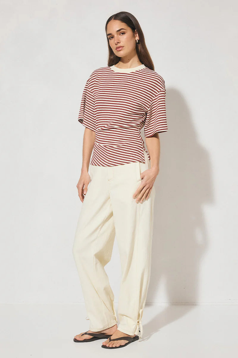 AURA TEE | BURGUNDY CREAM STRIPE
