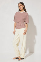 AURA TEE | BURGUNDY CREAM STRIPE