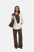 MAEVE LONGLINE SHIRT | TAUPE CREAM STRIPE