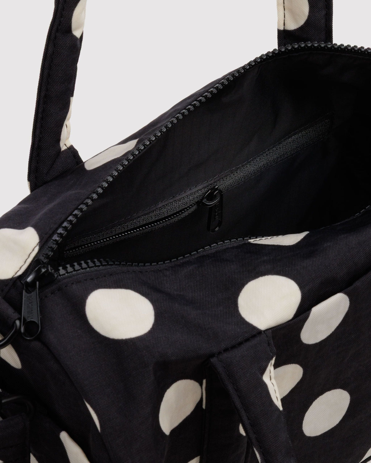 Baggu Nylon Duffle Bag Black and Cream Polka Dot