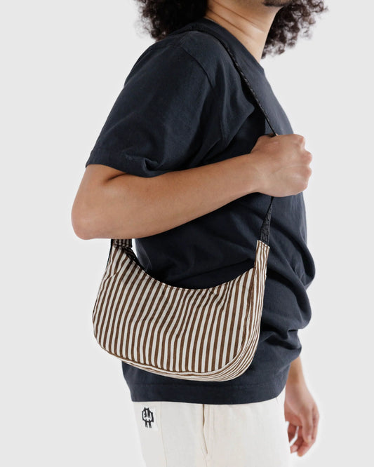 SMALL NYLON CRESCENT BAG | BROWN STRIPE