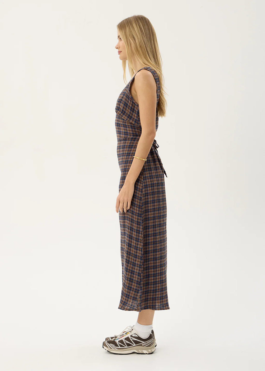 Afends Tully Seersucker Maxi Dress Indigo Check