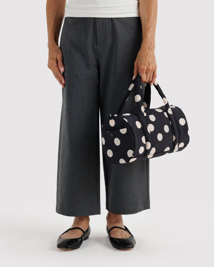 Baggu Nylon Duffle Bag Black and Cream Polka Dot