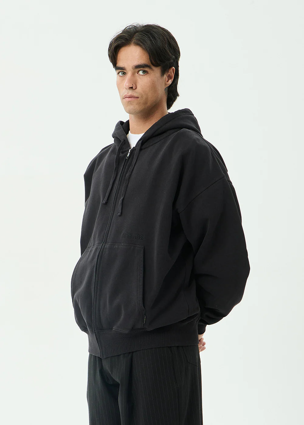GENESIS BOXY ZIP HOOD | STONE BLACK