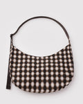 LARGE NYLON CRESCENT BAG | BLURRED GINGHAM BROWN
