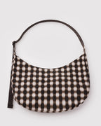 LARGE NYLON CRESCENT BAG | BLURRED GINGHAM BROWN