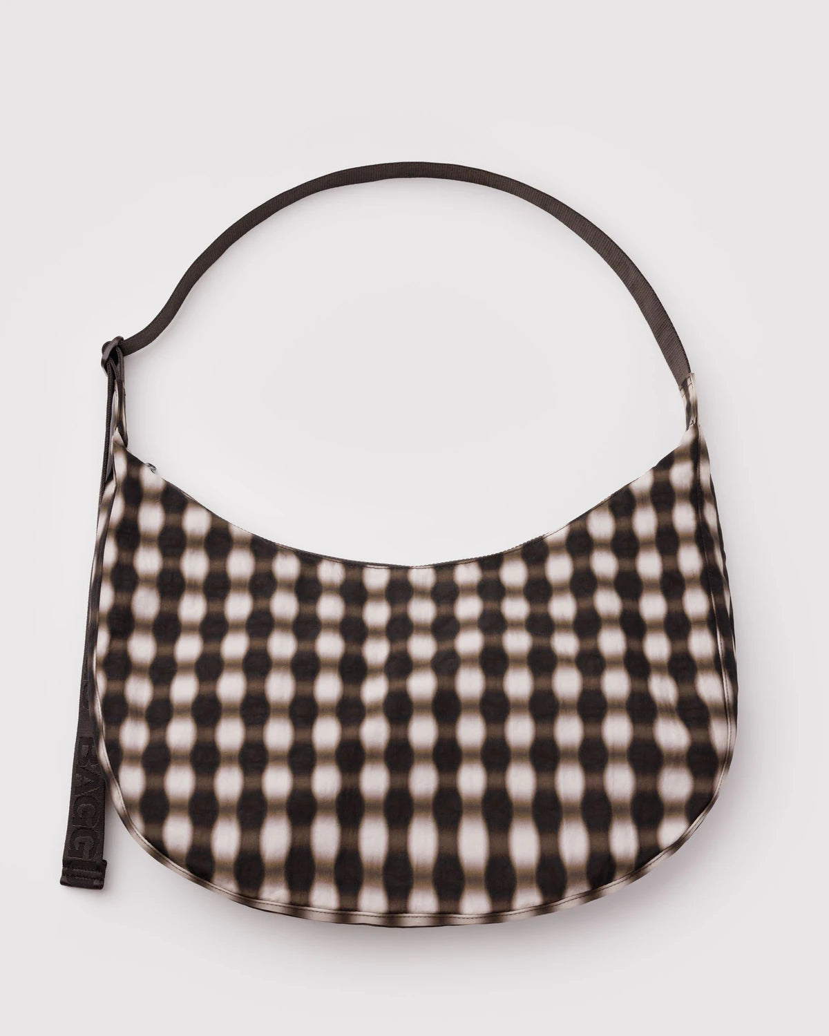 LARGE NYLON CRESCENT BAG | BLURRED GINGHAM BROWN