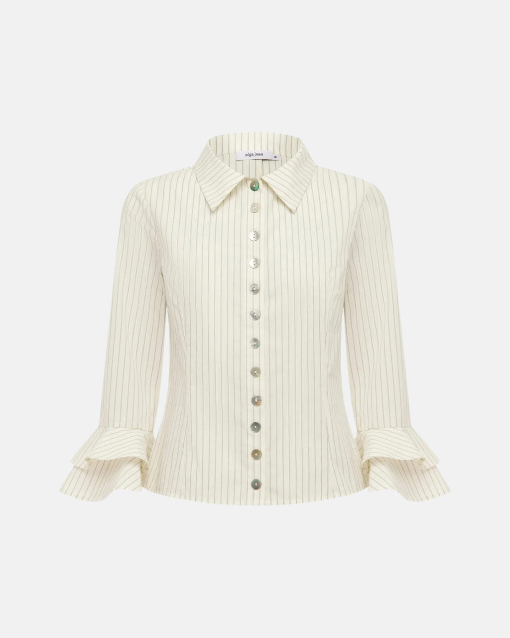 Olga Joan Frill Sleeve Shirt Crema Stripe