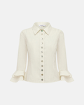 Olga Joan Frill Sleeve Shirt Crema Stripe