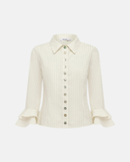 Olga Joan Frill Sleeve Shirt Crema Stripe