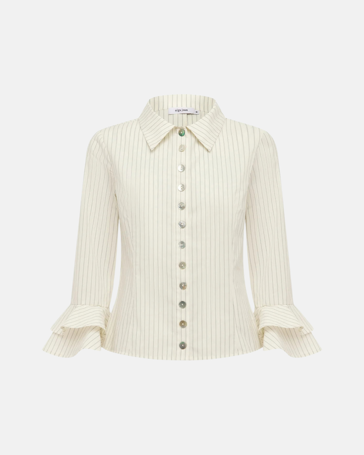 Olga Joan Frill Sleeve Shirt Crema Stripe