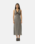 Afends Tully Seersucker Maxi Dress Cedar Blue Check