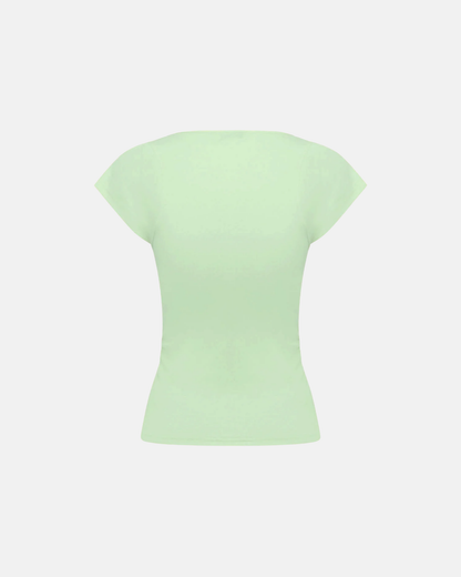 Olga Joan Ruched Plunge Cap Sleeve Top Menta