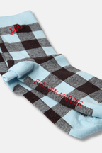 Damson Madder Calf Length Gingham Socks Blue & Chocolate