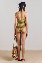 Damson Madder Lilibet Swimsuit Green & Choc Gingham Print