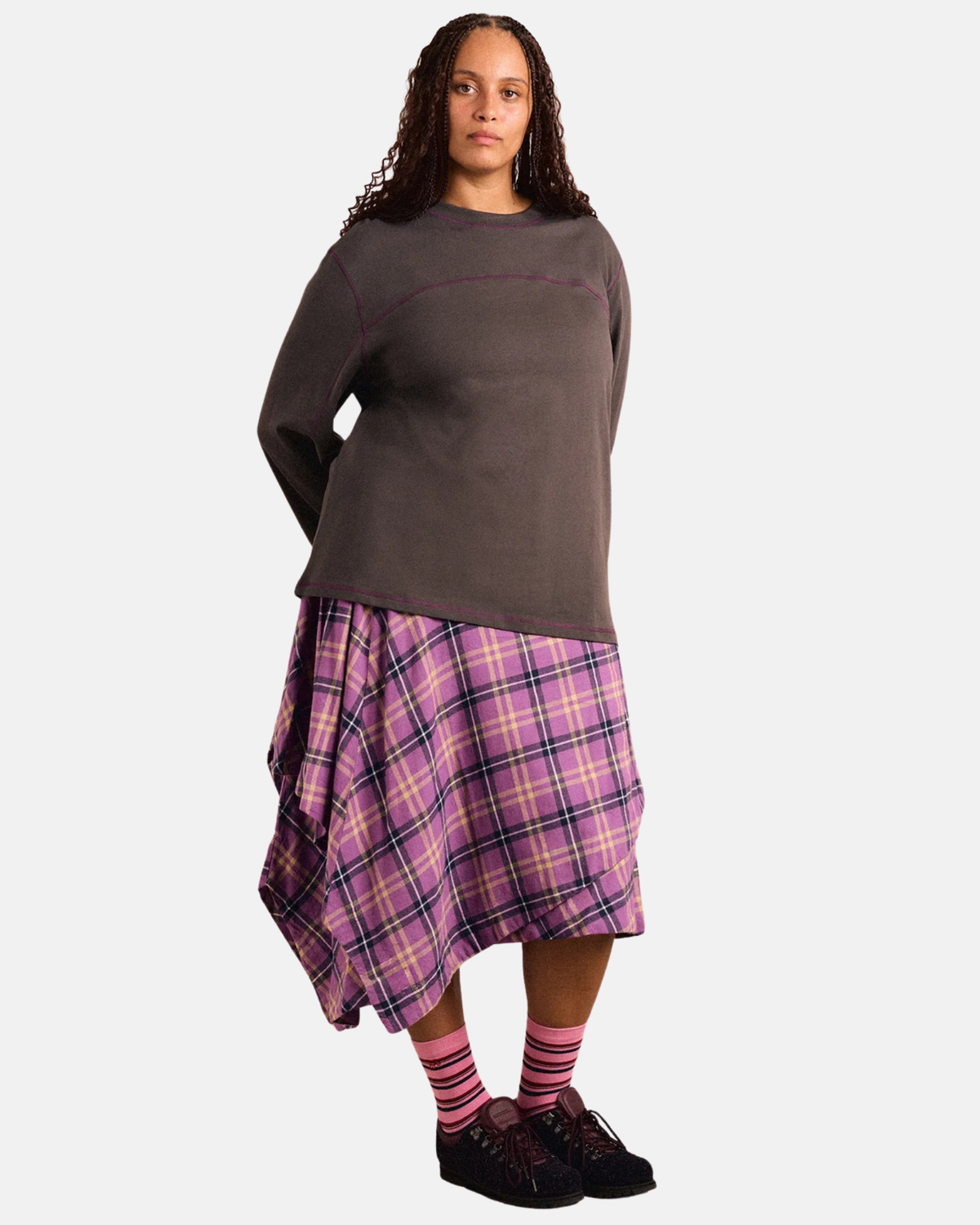 Damson Madder Samara Long Sleeve Top Charcoal