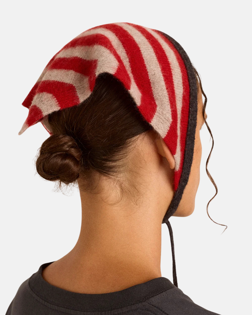 Damson Madder Clara Merino Wool Head Scarf Charcoal Stripe