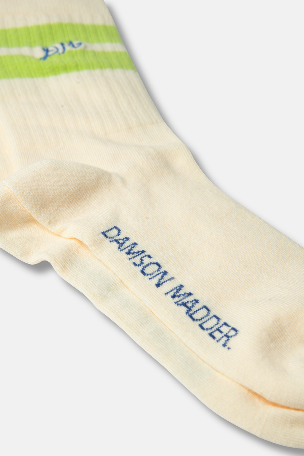 DAMSON MADDER CALF LENGTH SOCKS | CREAM & Chartreuse
