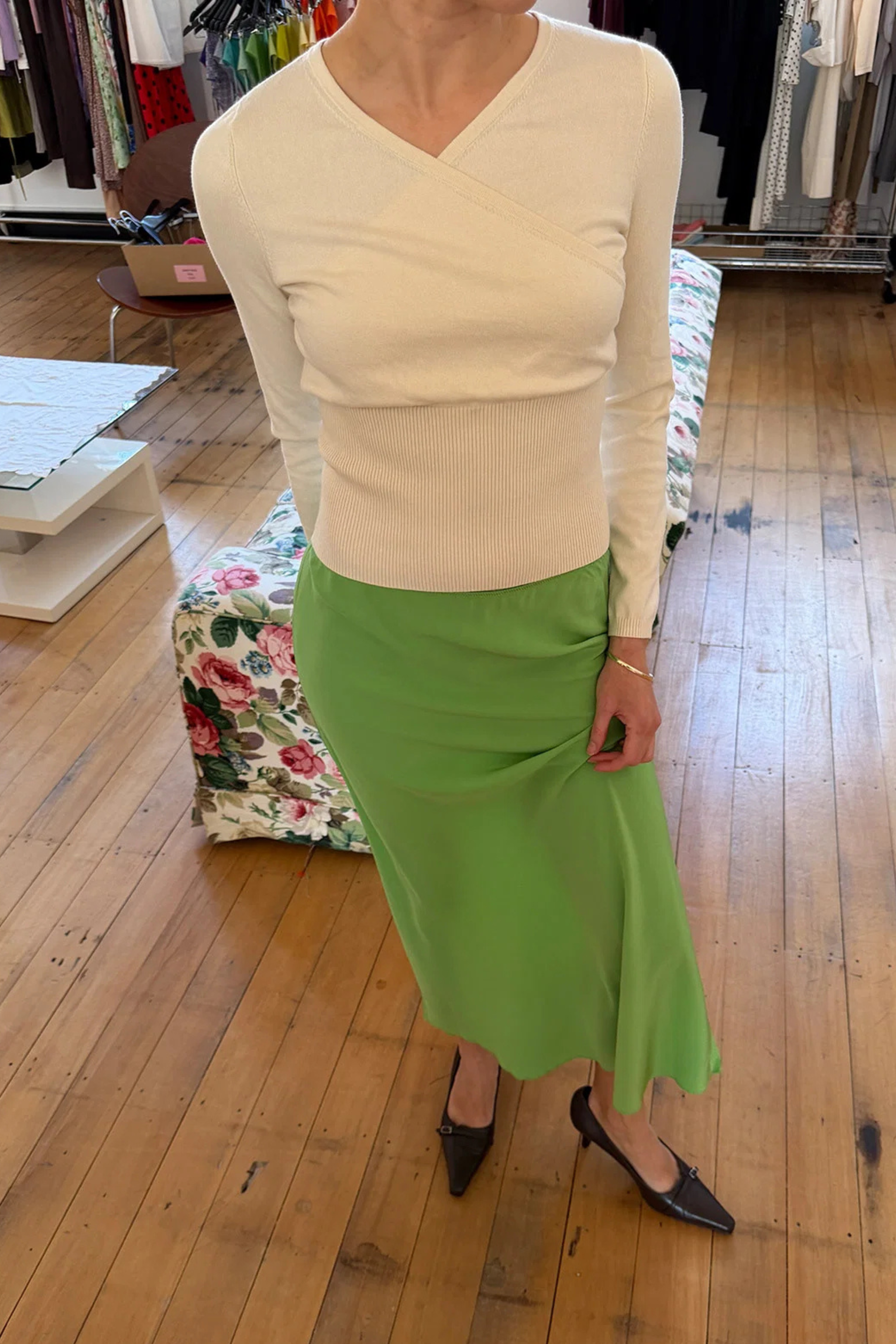 Olga Joan Mock Wrap Knit Top Avena