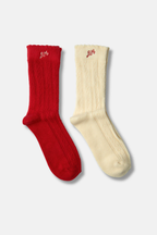 Damson Madder 2 Pack Socks Red and Cream Pointelle