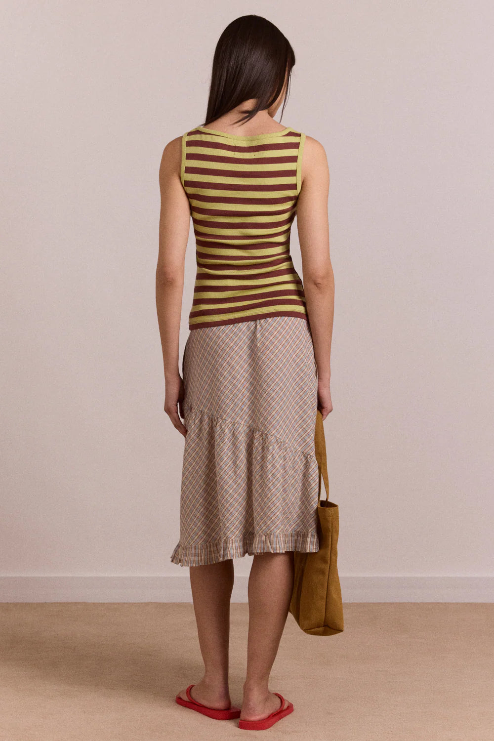 SIGOURNEY RUFFLE SPIRAL SKIRT | GINGER CHECK