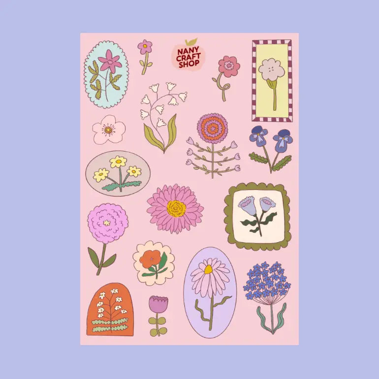 A6 FLOWER DRAWING STICKER SHEET | NANY CRAFT