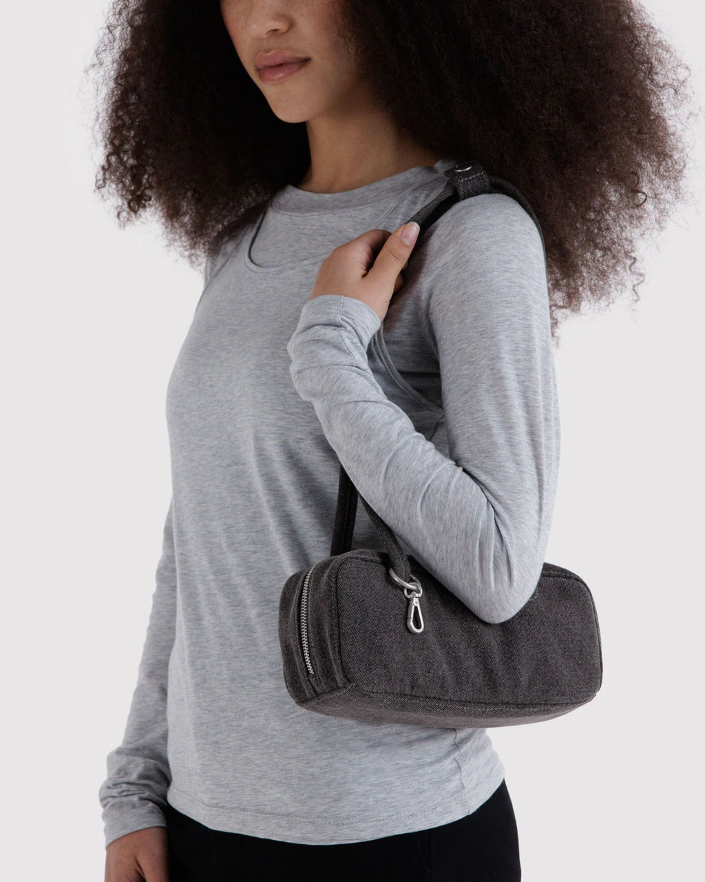 Baggu Small Denim Bowler Bag Washed Black