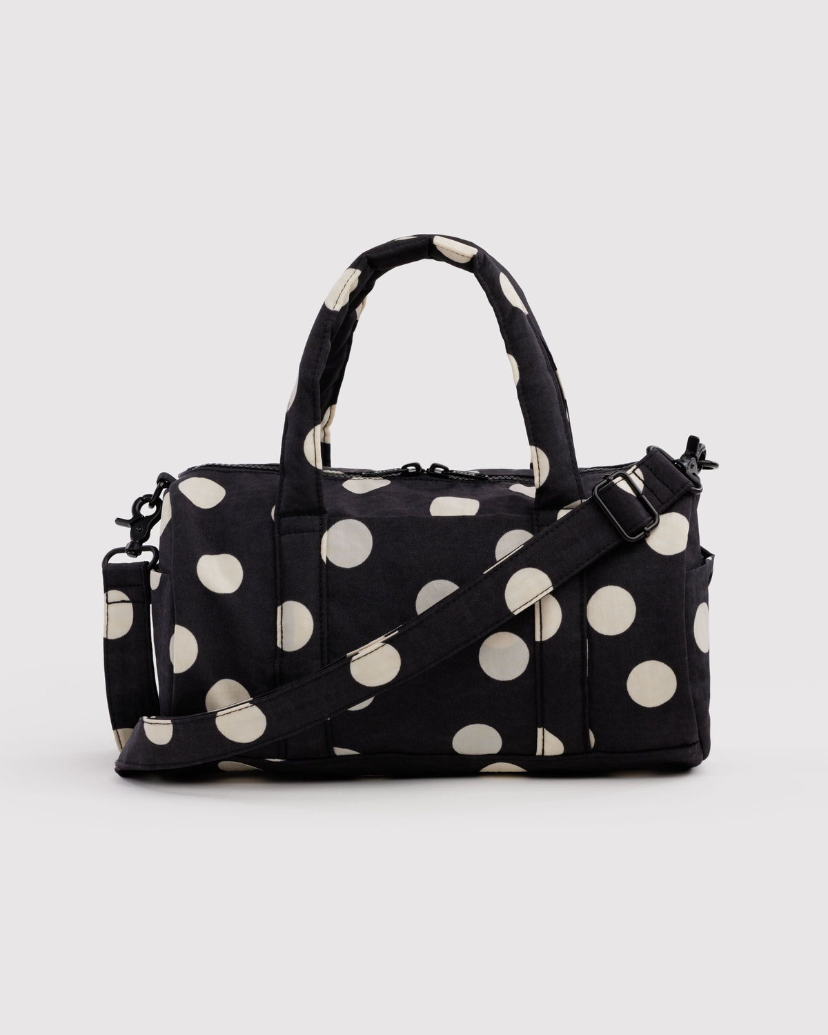Baggu Nylon Duffle Bag Black and Cream Polka Dot