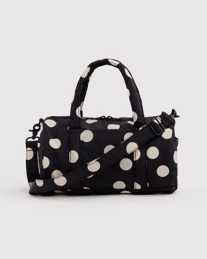 Baggu Nylon Duffle Bag Black and Cream Polka Dot