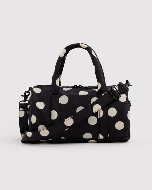 Baggu Nylon Duffle Bag Black and Cream Polka Dot