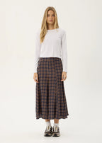 Afends Giselle Seersucker Midi Skirt Shev Indigo Check