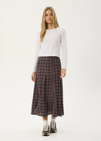 Afends Giselle Seersucker Midi Skirt Shev Indigo Check