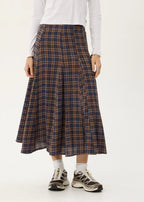 Afends Giselle Seersucker Midi Skirt Shev Indigo Check