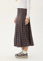 Afends Giselle Seersucker Midi Skirt Shev Indigo Check
