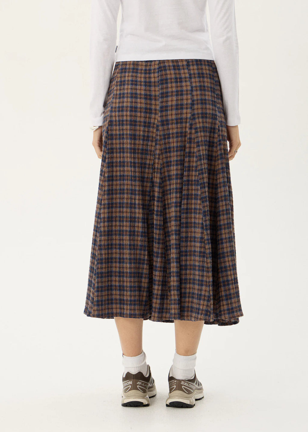Afends Giselle Seersucker Midi Skirt Shev Indigo Check