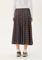 Afends Giselle Seersucker Midi Skirt Shev Indigo Check