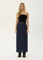 Afends Lita Seersucker Maxi Skirt Indy Navy Check