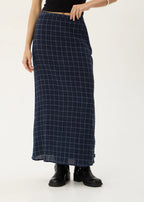 Afends Lita Seersucker Maxi Skirt Indy Navy Check