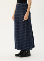 Afends Lita Seersucker Maxi Skirt Indy Navy Check